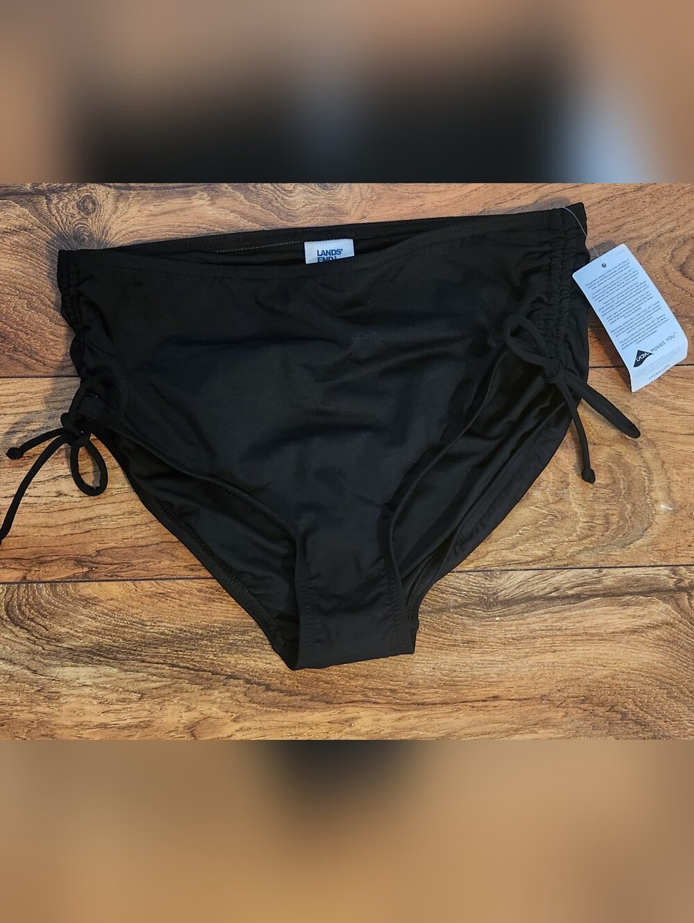 Lands' End Black Side-Tie High-Coverage Bikini Bottom, Size S(6-8)